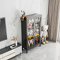 Modern TV Cabinet Displaying Action Figures Models With Decorative Figurine And Marble Wall