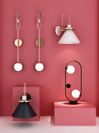 Modern lamp combination metal texture art lamp combination 3d model