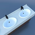 Modern Four Bowl Kitchen Sink With Black Faucets And Wooden Cabinet Base