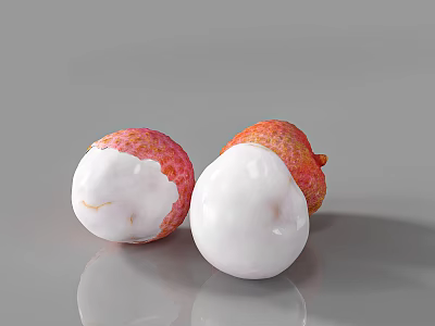 Fresh Peeled Lychees With White Flesh And Red Skin On Gray Surface 3d model