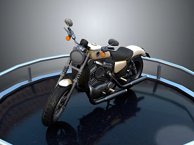 Cream and Black Motorcycle on Circular Display Platform with Handlebars and Seat 3d model