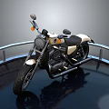 Cream and Black Motorcycle on Circular Display Platform with Handlebars and Seat