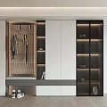 Modern Shoe Cabinet Design With Hanging Hooks Seating Bench And Glass Storage Compartments
