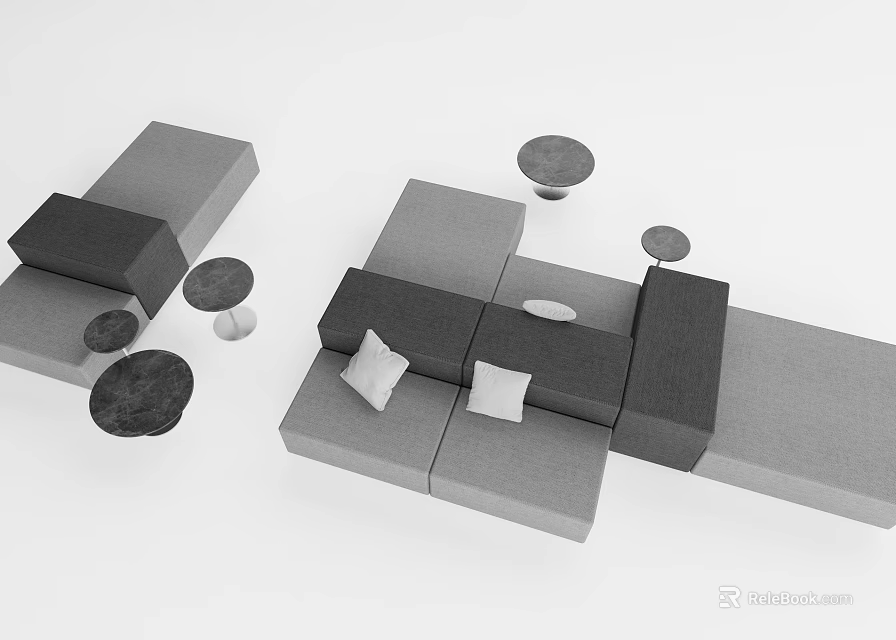 Modern Gray Modular Sofa And Coffee Table Set With Multiple Round Tables Design 3d model