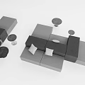 Modern Gray Modular Sofa And Coffee Table Set With Multiple Round Tables Design 3d model
