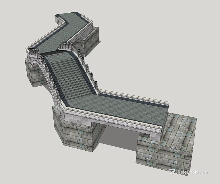 Traditional Stone Landscape Bridge With Steps Railings And Deck Structure 3d model