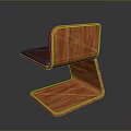 Modern Wooden Single Chair With Curved Backrest And Brown Leather Seat Design
