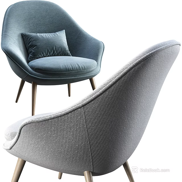 Modern Single Sofa With Blue Gray Cushion And Wooden Legs Design 3d model 