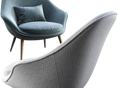 Modern Single Sofa With Blue Gray Cushion And Wooden Legs Design 3d model