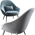 Modern Single Sofa With Blue Gray Cushion And Wooden Legs Design