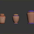 Three Decorative Sculpted Pink Vases With Red Blue Purple Top And Base Design Details