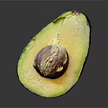 Halved Avocado Showcasing Creamy Green Flesh And Large Brown Seed On Dark Background