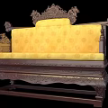 Traditional Wooden Carved Seat With Yellow Upholstered Backrest And Ornamental Frame