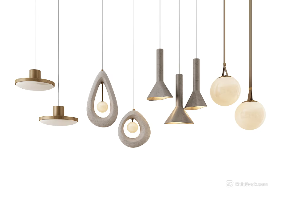 Stylish Modern Pendant Lights Featuring Unique Shapes And Contemporary Design Elements 3d model