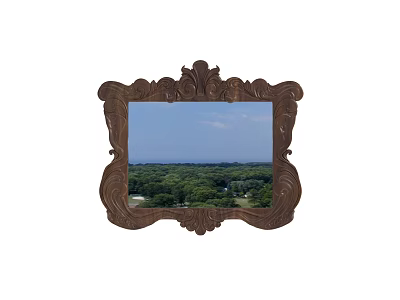 Ornate Carved Wooden Frame Mirror Showing Green Trees And Blue Sky Reflection 3d model