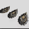 Three Fresh Plump Open Oysters with Golden Flesh on Gray Background
