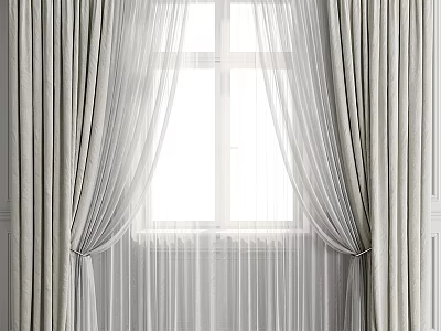 Light Gray Curtains With Sheer Panels For Living Room Window Decoration 3d model