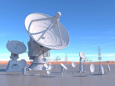 Large Modern Outdoor Industrial Equipment With Satellite Dishes And Communication Towers 3d model