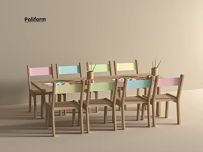 Kids Table With Colorful Wooden Chairs Ideal For Children Play Study And Activities 3d model