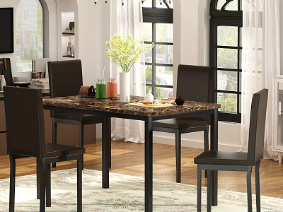 Elegant Restaurant Interior Featuring Dining Table Chairs Vase With Flowers Wooden Floor And Large Windows 3d model