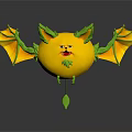Yellow Lemon Shaped Creature With Green Leaf Ears And Wings Smiling Face Sharp Teeth Floating