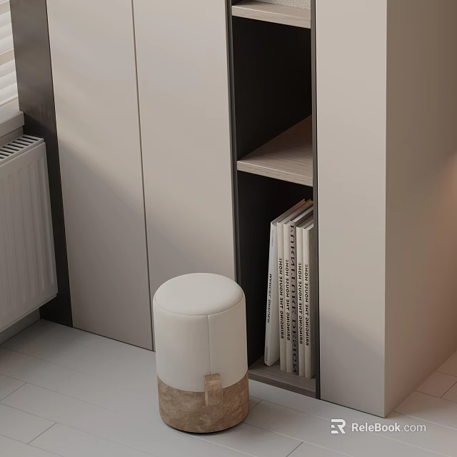 Minimalist White Side Table In Modern Interior With Open Shelf And Stacked Magazines 3d model 