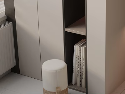Minimalist White Side Table In Modern Interior With Open Shelf And Stacked Magazines 3d model