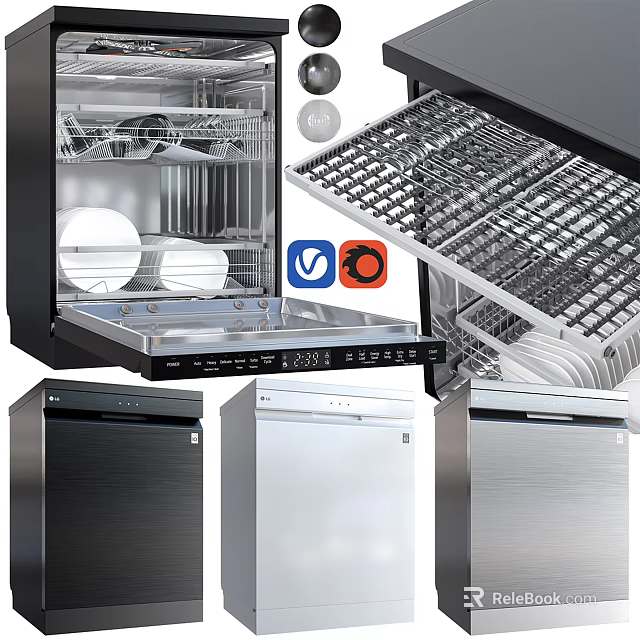 Stainless Steel Kitchen Dishwashers With Different Designs And Efficient Cleaning Racks 3d model