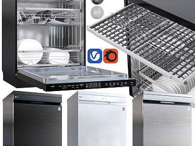 Stainless Steel Kitchen Dishwashers With Different Designs And Efficient Cleaning Racks 3d model