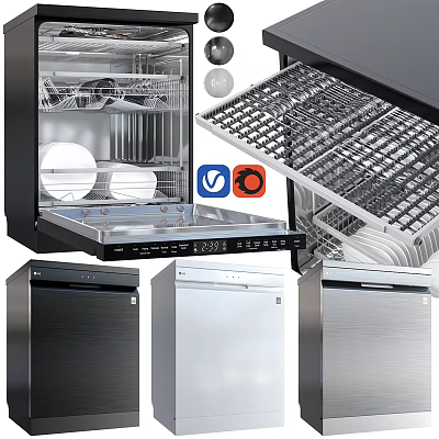 Stainless Steel Kitchen Dishwashers With Different Designs And Efficient Cleaning Racks 3d model