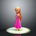 Game Movie Character With Blonde Long Braid And Pink Dress On Cracked Ground With Sparkles