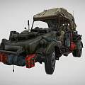 Olive Green Military Off Road Vehicle With Canvas Top And Red Components