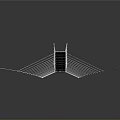 Modern Suspension Bridge With Metal Mesh Railings And Wooden Plank Deck