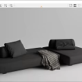 Sectional Sofa in Dark Gray and Light Beige with Pillows and Checkered Blanket 3d model