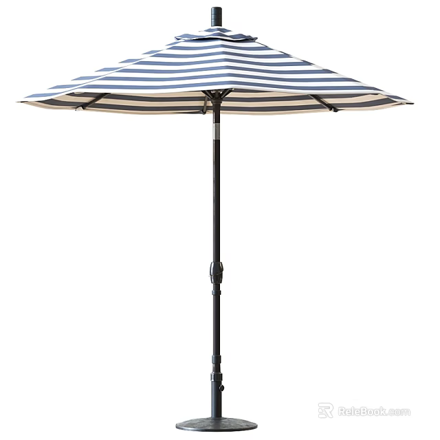 Blue And White Striped Patio Sunshade With Sturdy Pole Design 3d model 