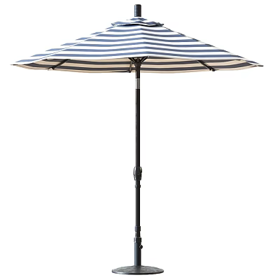 Blue And White Striped Patio Sunshade With Sturdy Pole Design 3d model