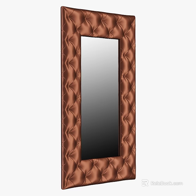 Vertical Decorative Mirror With Brown Leather Tufted Frame And Modern Design 3d model 