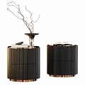 Modern Black Ribbed Nightstand With Vase Open Book And Decorative Twigs