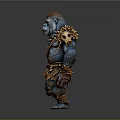 Blue Fur Giant Ape Character With Red Head Bone Decorations And Leather Armor
