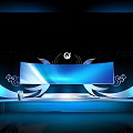 Elegant Stage Design With Blue Lighting Large Screen Decorations And Black Background 3d model