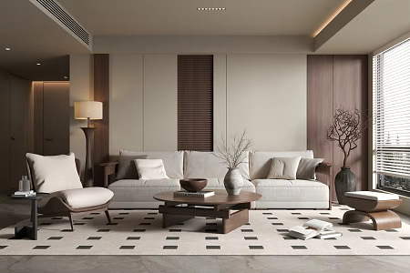 Middle-ancient style living room living room sofa coffee table combination 3d model