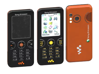 Sony Ericsson Walkman Mobile Phones With Black Orange Colors And Screen 3d model