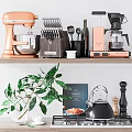 Stylish Kitchen Utensils Collection Featuring Orange Mixer Knife Block Coffee Maker Cookbook And Green Plant