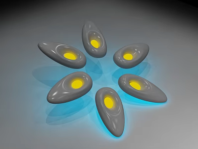 Gray Oval Shaped Decorative Lights With Yellow Light And Blue Glow In Flower Like Arrangement 3d model