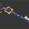 Decorative Blue White Key With Yellow Accents Stars Mountain Shape And Golden Keychain