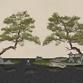 Luo Han Pine Stone Landscape Stone Ting Step Courtyard Sketch 3d model