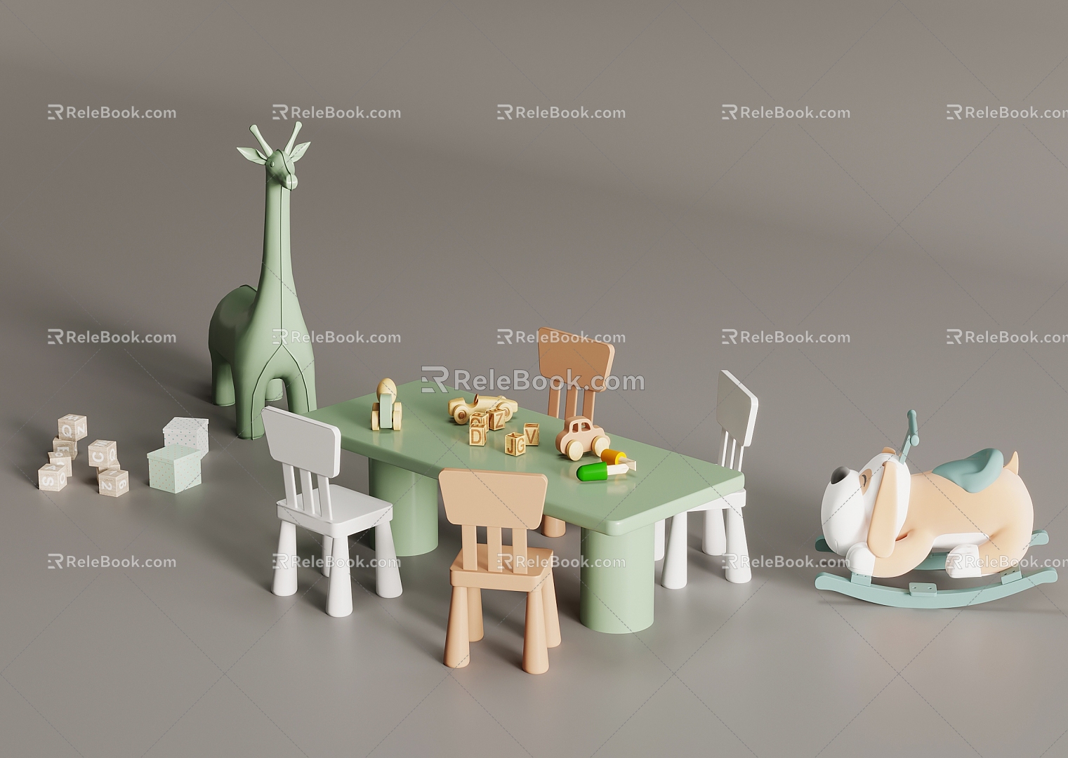 Children's Table and Chair Toy Giraffe Rocking Chair 3d model