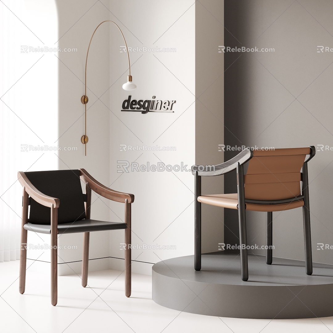 Dining Chair Combination Dining Chair Single Chair Casual Chair Wood Leather 3d model