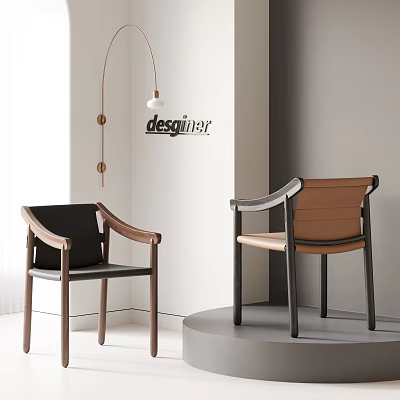 Stylish Designer Dining Chairs With Wooden Armrests Black And Brown Seats 3d model