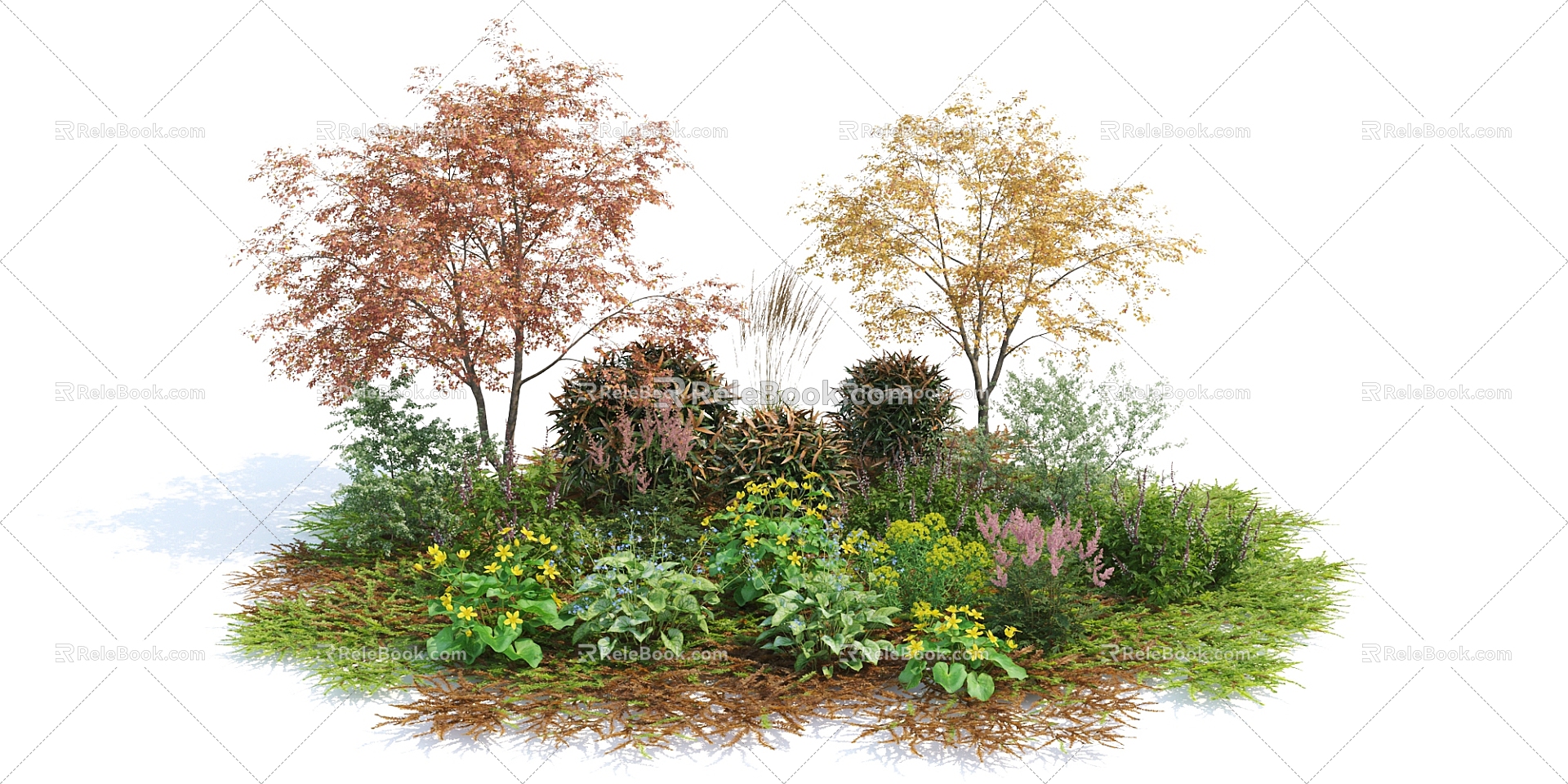 modern shrubs autumn flowers 3d model